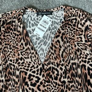 INC International Concepts Tan and Brown V-Neck Blouse